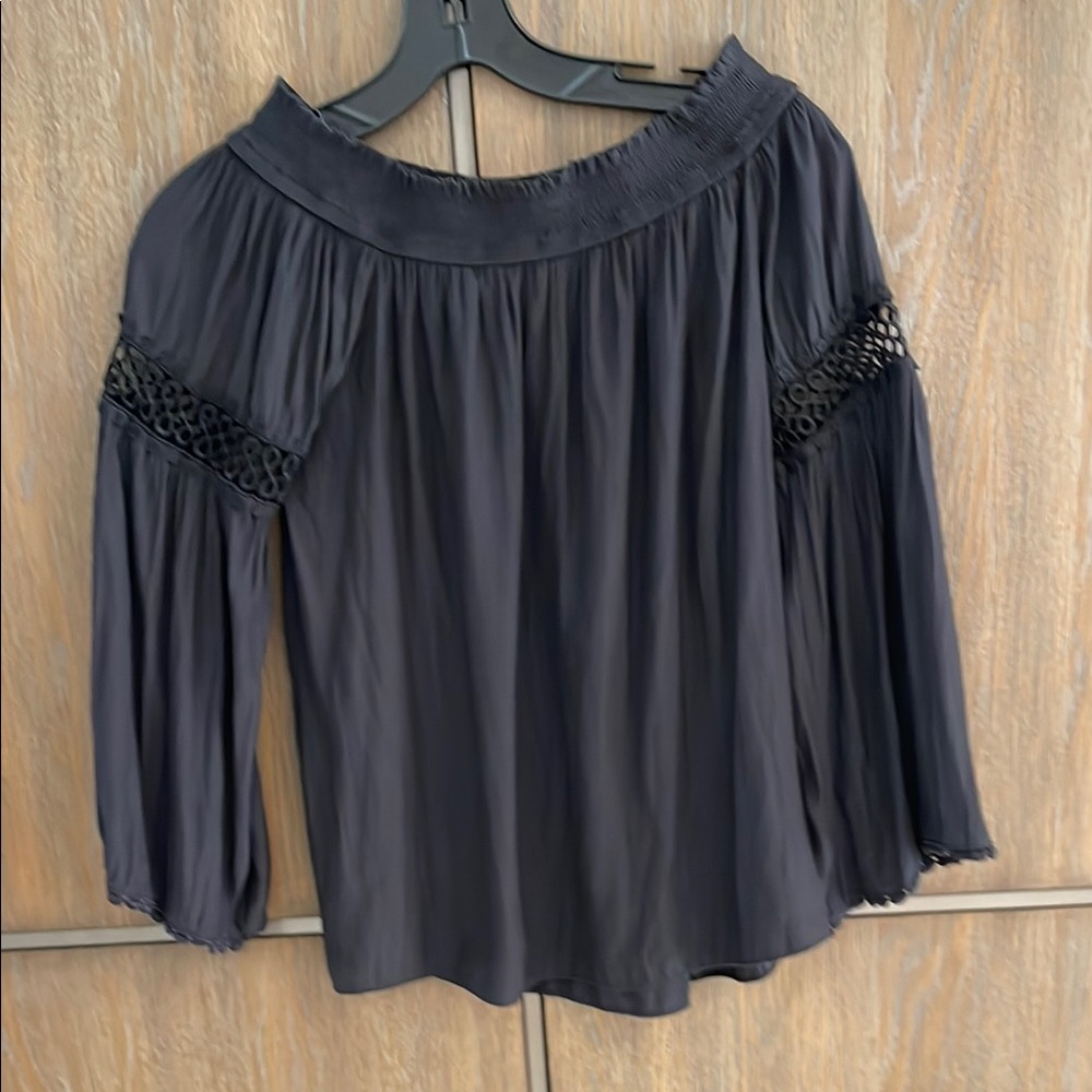 Black Relaxed Embellished Blouse with Long Sleeves